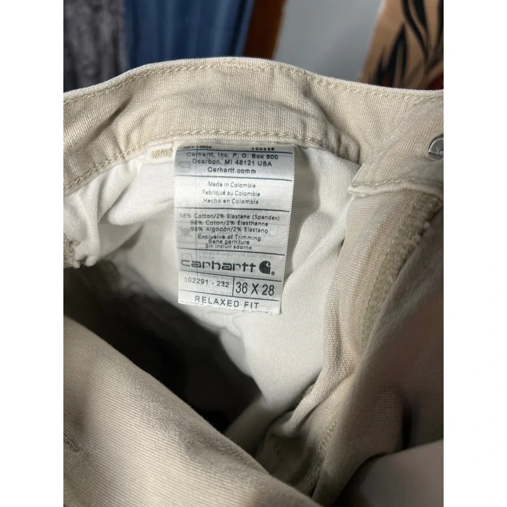 Carhartt Relaxed Fit Canvas Work Pants Mens 36x28 Tan Khaki Rugged Flex 102291 - Picture 5 of 5